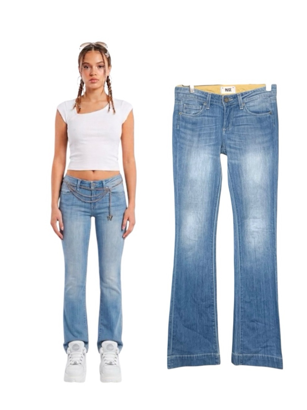 PAIGE Vintage Flared Jeans Light Blue 25 W28" Low Rise Y2K Bootcut Faded Denim